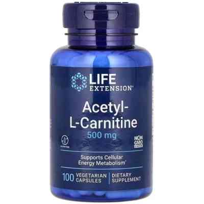 Вітамінно-мінеральний комплекс Life Extension Ацетил L-карнітин, 500 мг, Acetyl-L-Carnitine, 100 вегетаріанських до (LEX-15241) Вінниця