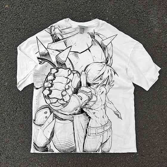 Футболка чоловіча з принтом аніме Аніме Фуллметал Алкхеміст Едвард оверсайз (S/M/L) Черний Дніпро