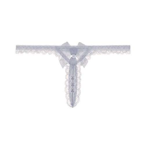 Еротичні трусики з бусинками білі - розмір універсальний, резинка до 92см Київ - фото 1