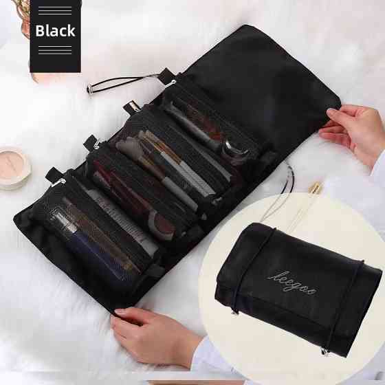 Косметичка для макияжа портативная, 4 съемных отделения на липучках, черная Каменец-Подольский