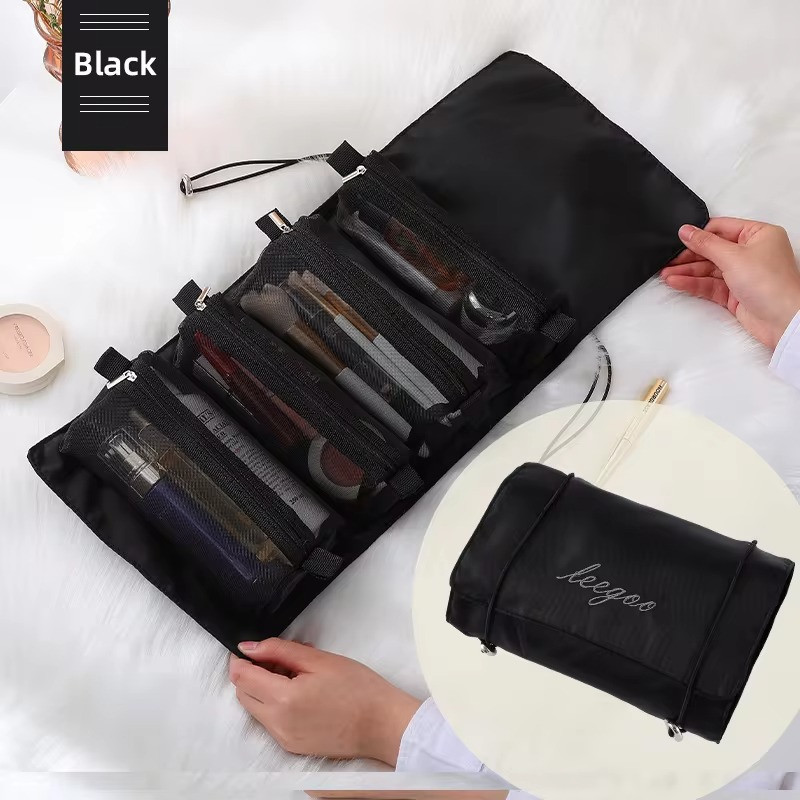 Косметичка для макіяжу портативна, 4 знімних відділення на липучках, чорна Кам'янець-Подільський - фото 3