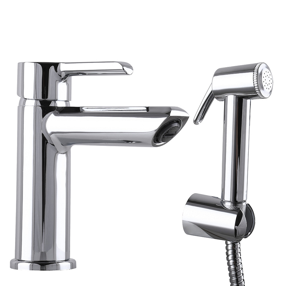 Змішувач для умивальника DOMINO PRESTIGE DPS-222  з гігієничною лійкою, шланг 200 см, на гайці Тернопіль - фото 1