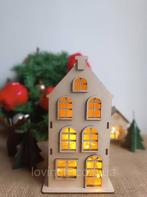 Декоративный домик из дерева 22 см, Скандинавский стиль, LED подсветка З LED підсвіткою Ирпень - изображение 2