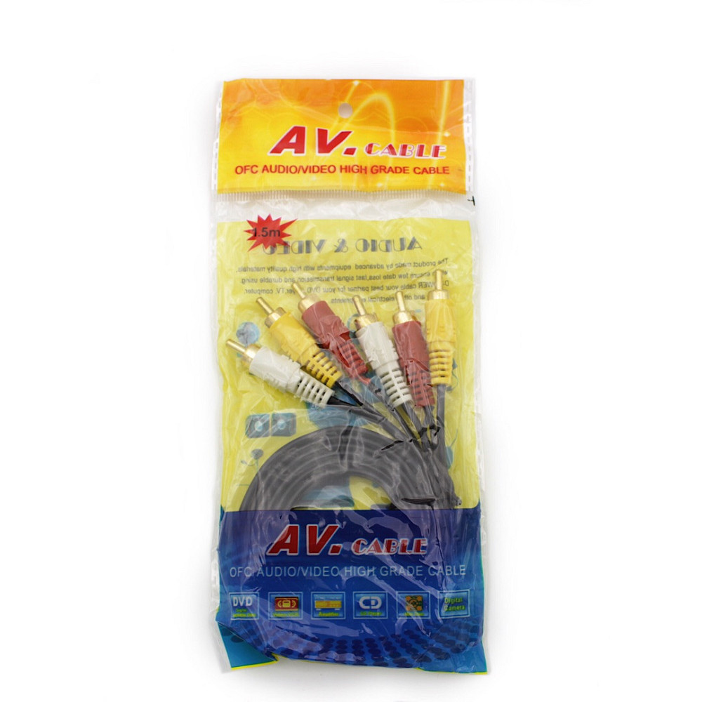 Аудіо відео кабель 3RCA Х 3RCA (тюльпан 3 -тюльпан 3), 1.5 м (в пакеті) 4231 Дніпро - фото 1