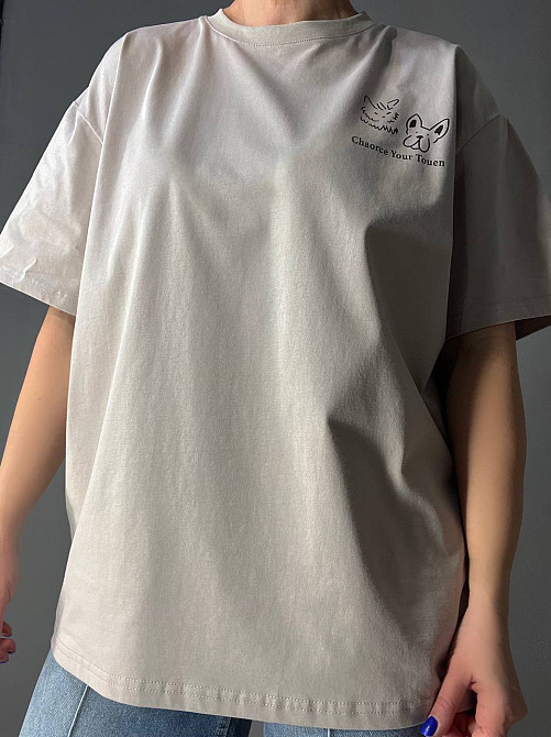 Футболка жіноча A-N 2358 оверсайз з малюнком тварин на спині, сірий, one size Київ - фото 19