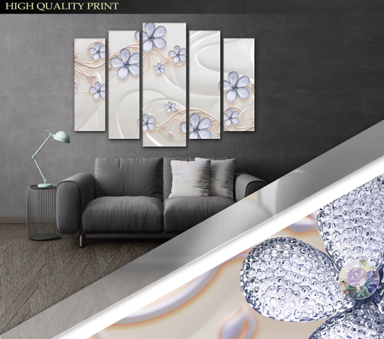 Модульна картина у вітальню / спальню Квіти з коштовностями Art-462_5 ( 80х118см ) Київ