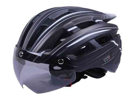 Шлем велосипедный GTS-H-090 с габаритным фонарем, очками (черный с серым, size L) Мукачево