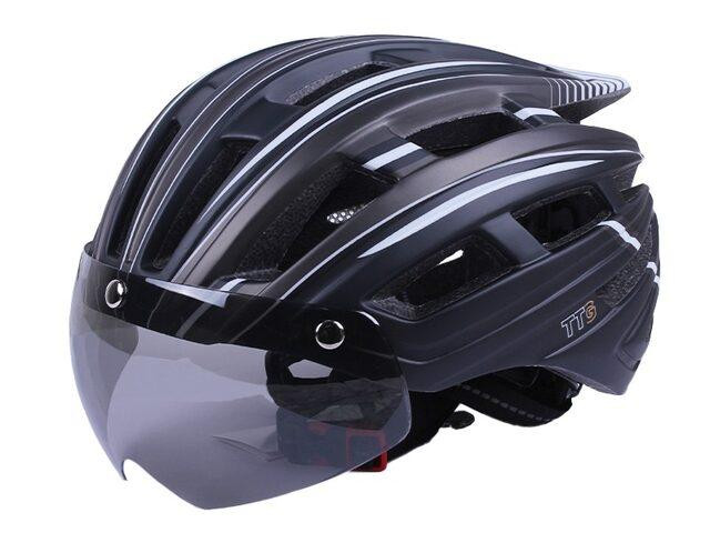 Шолом велосипедний GTS-H-090 з габаритним ліхтарем, окулярами (чорний із сірим, size L) Мукачево - фото 1