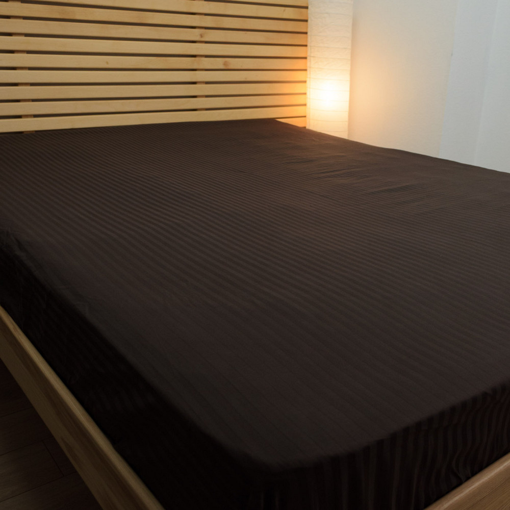 Простынь на резинке двуспальная страйп-сатин 100% хлопок 180х200х35см 125г/м2 (Шоколад) Сумы - изображение 3