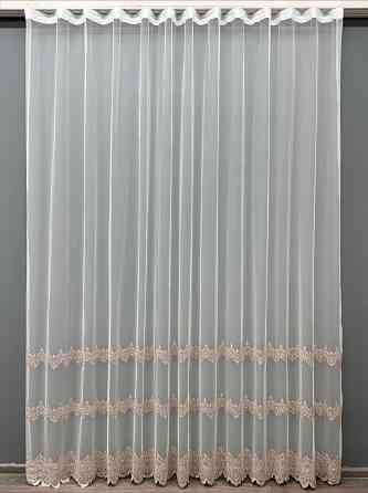 Тюль VR-Textil 1469т Грек-сетка с вышивкой Молочный с пудровым 300х270 см (40-004) Киев