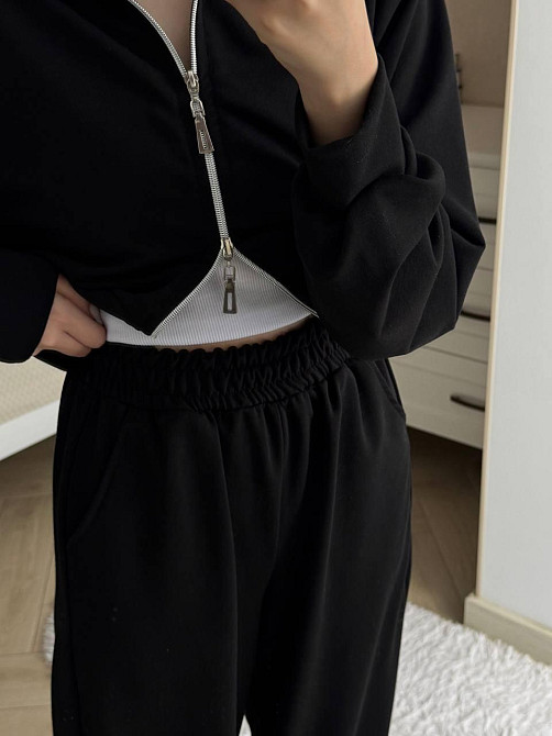 Женский прогулочный костюм двойка: кофта и штаны турецкая двунитка Черный, 46/48 Одесса - изображение 3