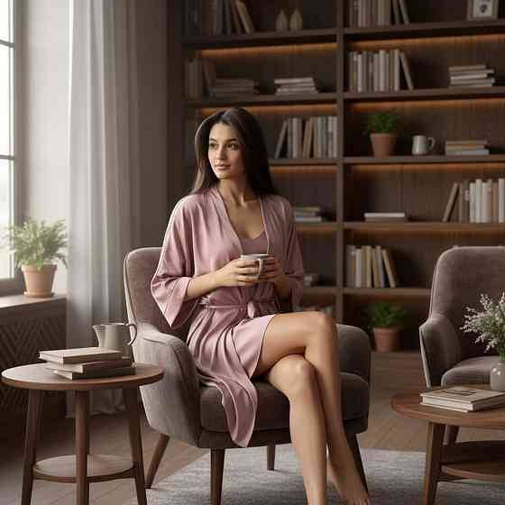 Халат женский шелковый под пояс длина 90см Пудровый XL/2XL Харьков