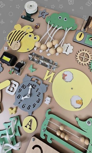 Бизиборд для детей 50х60 Методика Монтессори Развивающая доска Бизиборд для развития мелкой моторики Тернополь - изображение 5