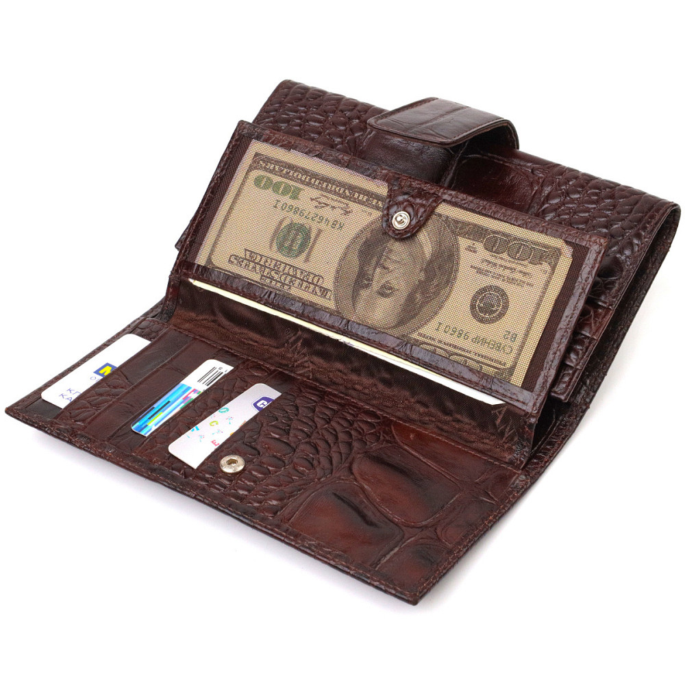 Превосходное стильное мужское портмоне из натуральной кожи с тиснением под крокодила Коричневое (CANPELLINI) Киев - изображение 1