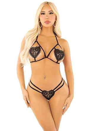 Комплект Leg Avenue Open Cup Bra and Pearl String One Size, Black Sex Aura Киев