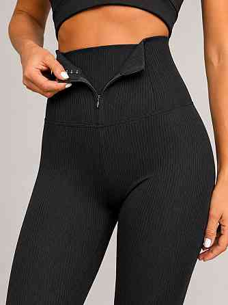 Лосины женские Fashion T-2 в рубчик с корсетом на молнии и эффект push-up черные, черный, 2XL Киев