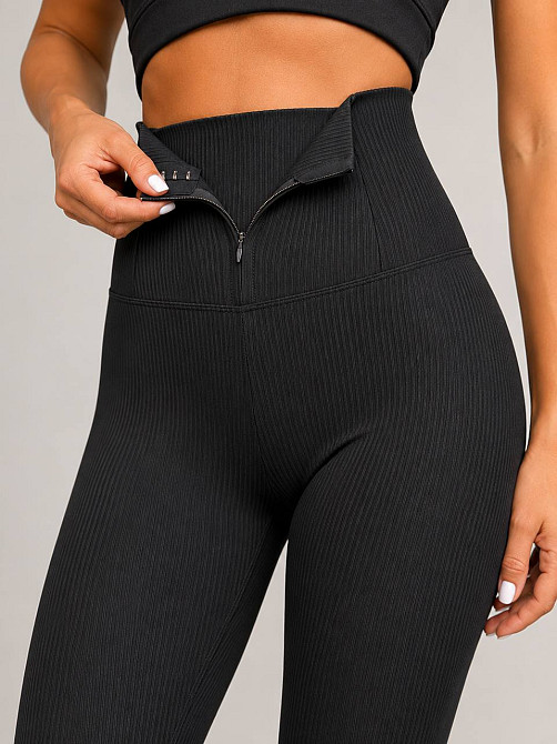 Лосины женские Fashion T-2 в рубчик с корсетом на молнии и эффект push-up черные, черный, 2XL Киев - изображение 2