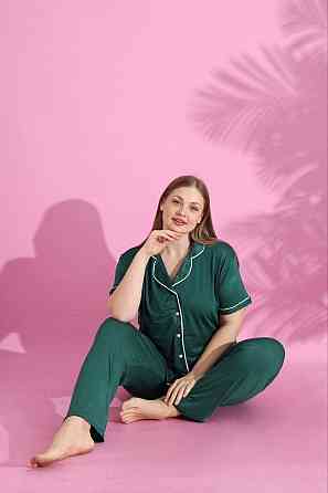 Жіноча зручна піжама-двійка: сорочка та штани батал Зелений, 54 Одеса