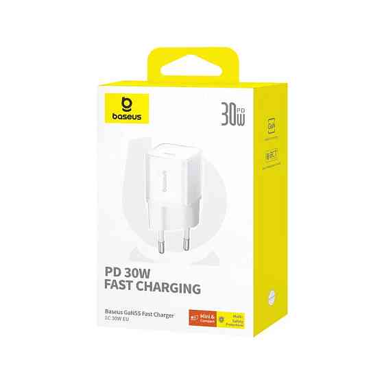 Мережевий зарядний пристрій Baseus GaN5S Fast Charger 1C 30W EU Moon White Одеса