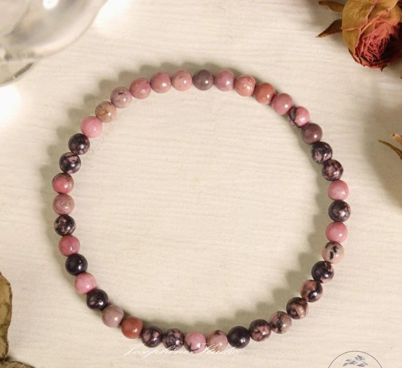 Браслет з родоніту 4 мм на резинці, натуральний камінь Київ - фото 1