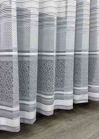Короткий тюль жакард, висотою 2м, колір білий з сірим 1943т Київ