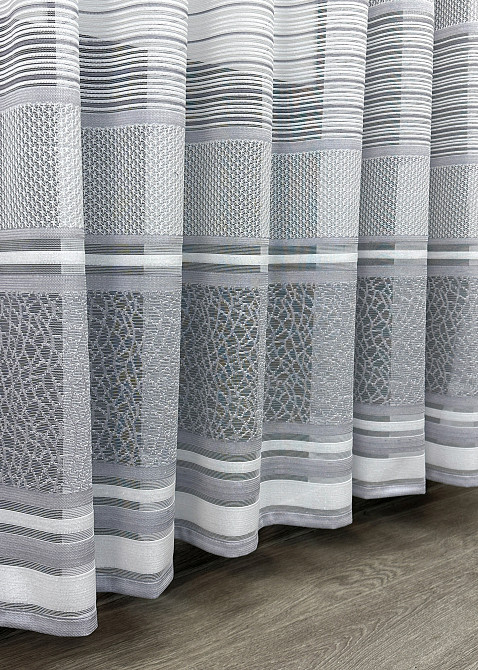 Короткий тюль жакард, висотою 2м, колір білий з сірим 1943т Київ - фото 5