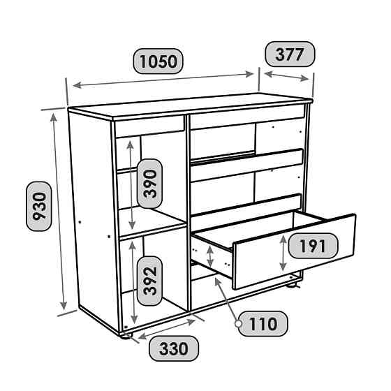 Комод Еверест КЛ-3 Лайт (телескопічні) 105х38х93 см Дуб Крафт білий (DTM-071076) Львів