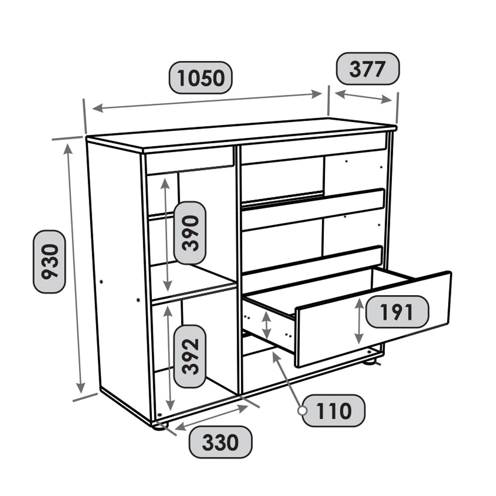 Комод Эверест КЛ-3 Лайт (телескопические) 105х38х93 см Дуб Крафт белый (DTM-071076) Львов - изображение 6