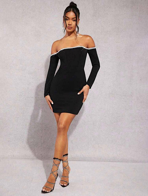 Женская стильная вечерняя мини-платье из бархата с камнями 46/48 Одесса - изображение 4