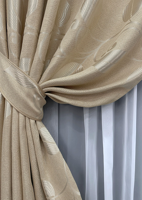 Комплект готових штор VR-Textil Льон Рогожка № 1693ш Бежевий 140х270 см 2 шт (39-968) Київ - фото 5