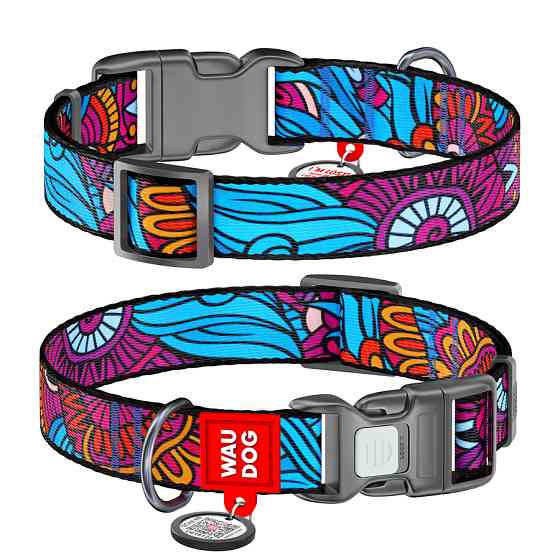Нашийник для собак нейлоновий WAUDOG Nylon з QR паспортом, малюнок "Літо", пластиковий фастекс, Коломыя