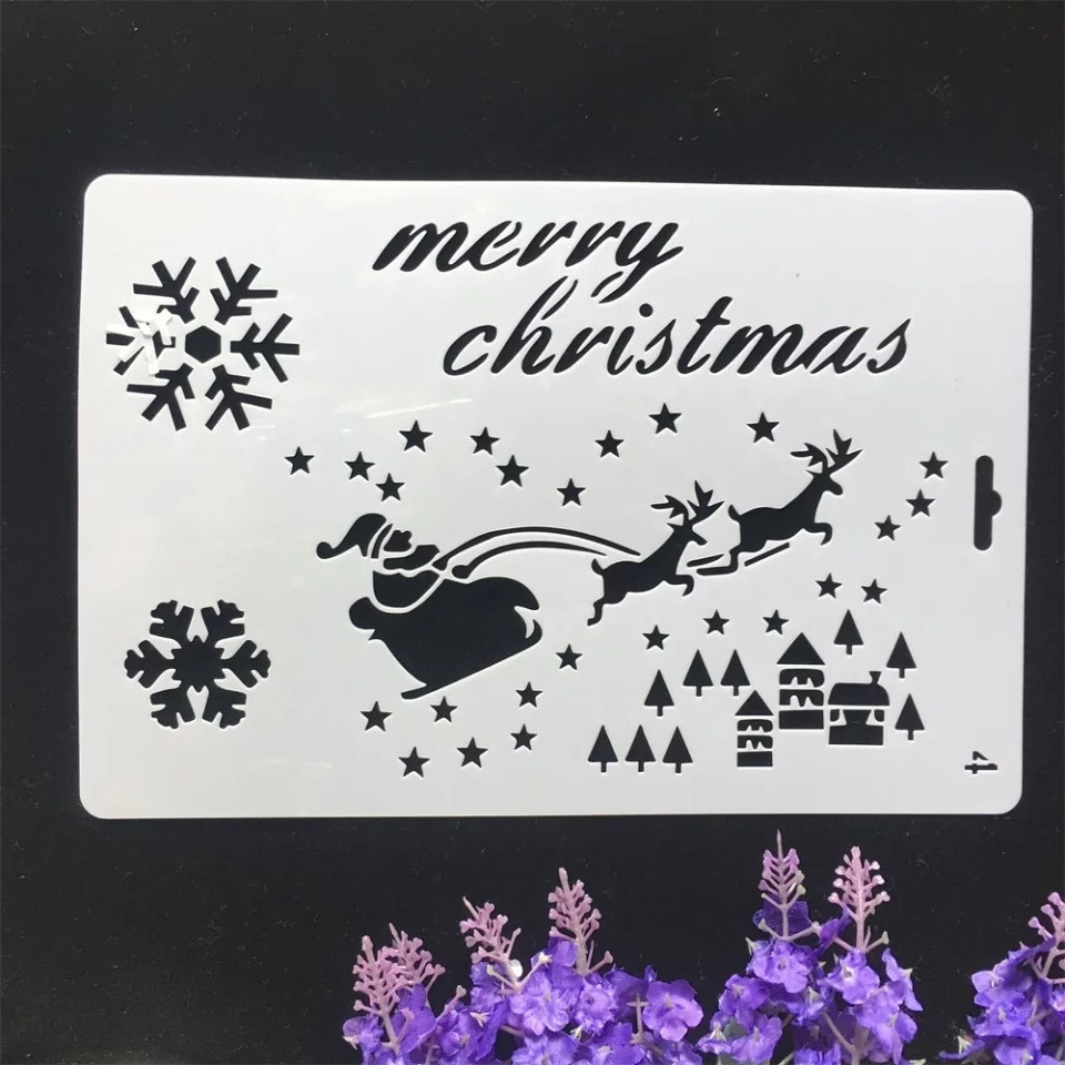 Трафарет на новый год на окно 17 на 26 см серый Киев - изображение 1