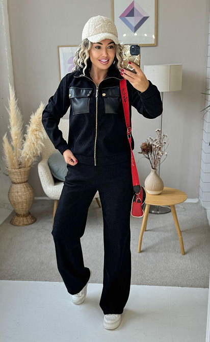 Женский стильный костюм двойка: кофта и штаны вельвет на плотном флисе Чорний, 46/48 Одесса - изображение 10