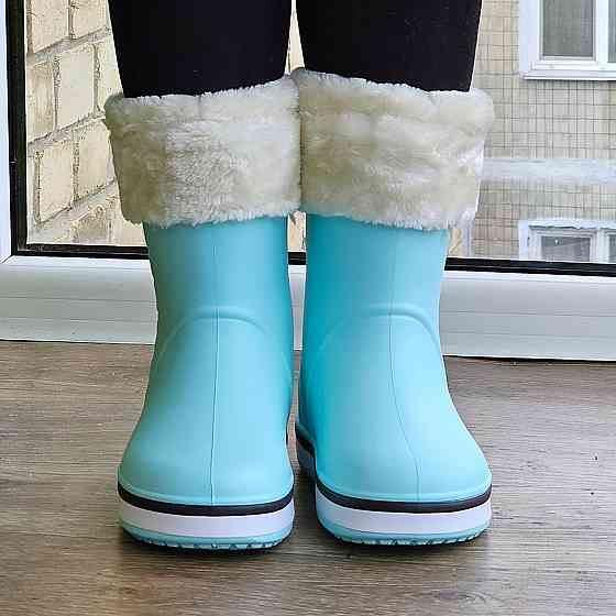 Жіночі Гумові Напівчоботи Блакитні CROCS Бірюзові Чоботи Крокси Теплі Зимові (розміри: 36,37,38,39,40,41) — Дніпро