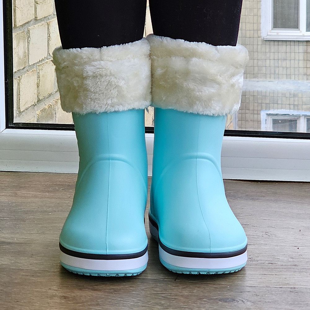 Жіночі Гумові Напівчоботи Блакитні CROCS Бірюзові Чоботи Крокси Теплі Зимові (розміри: 36,37,38,39,40,41) — Дніпро - фото 4