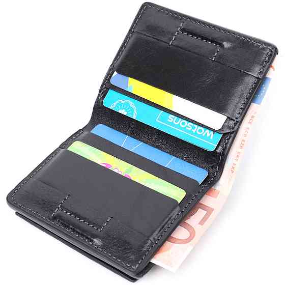 Стильне портмоне з накладною монетницею з натуральної шкіри Чорний (GRANDE PELLE) Київ