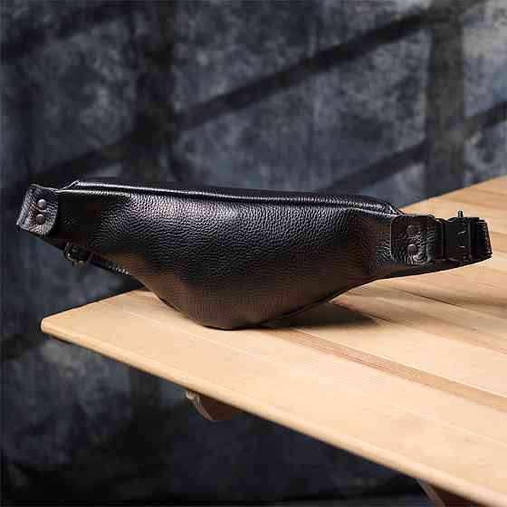 Удобная сумка бананка для мужчин из зернистой натуральной кожи Shvigel 23136 Черный Киев