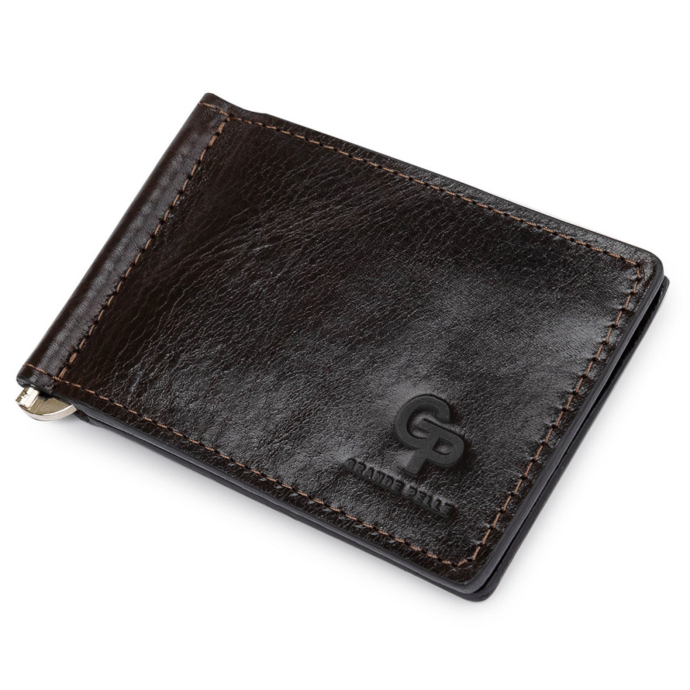 Чоловічий практичний затиск для грошей GRANDE PELLE 11403 Темно-коричневий Київ - фото 1