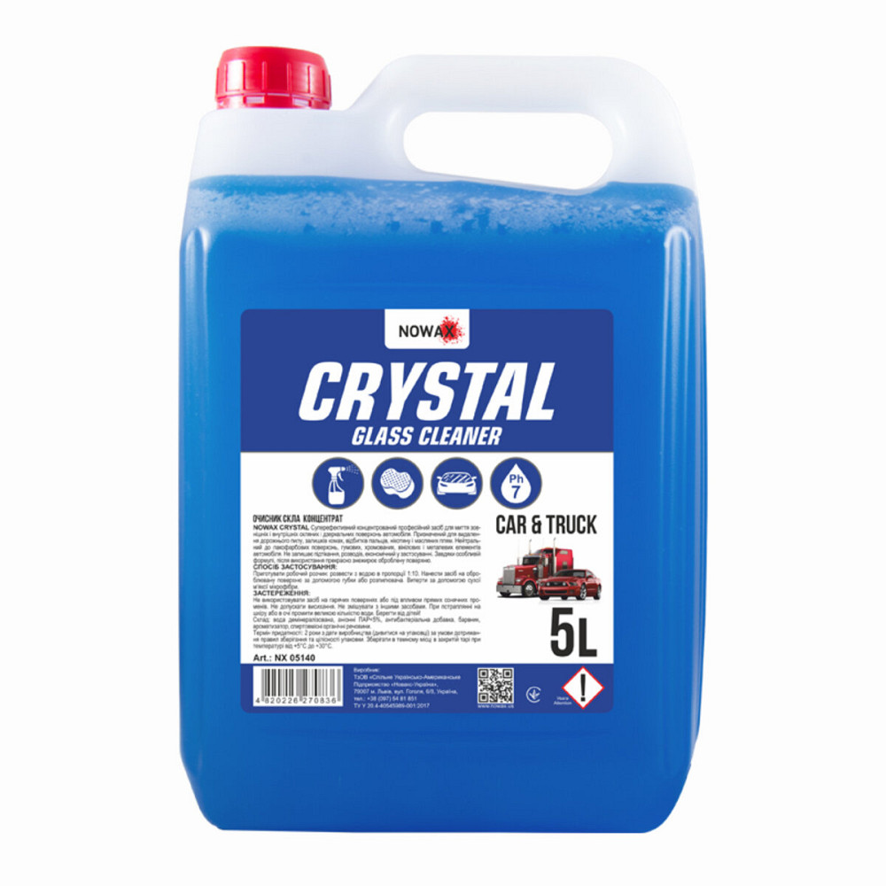 Очисник скла Nowax Crystal Glass Cleaner концентрат 1:10, 5л Київ - фото 1