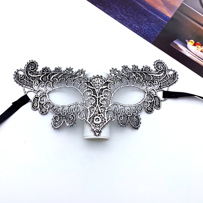 Маска із мережива маскарадна на лице 22 на 7 см сріблястий Київ - фото 3