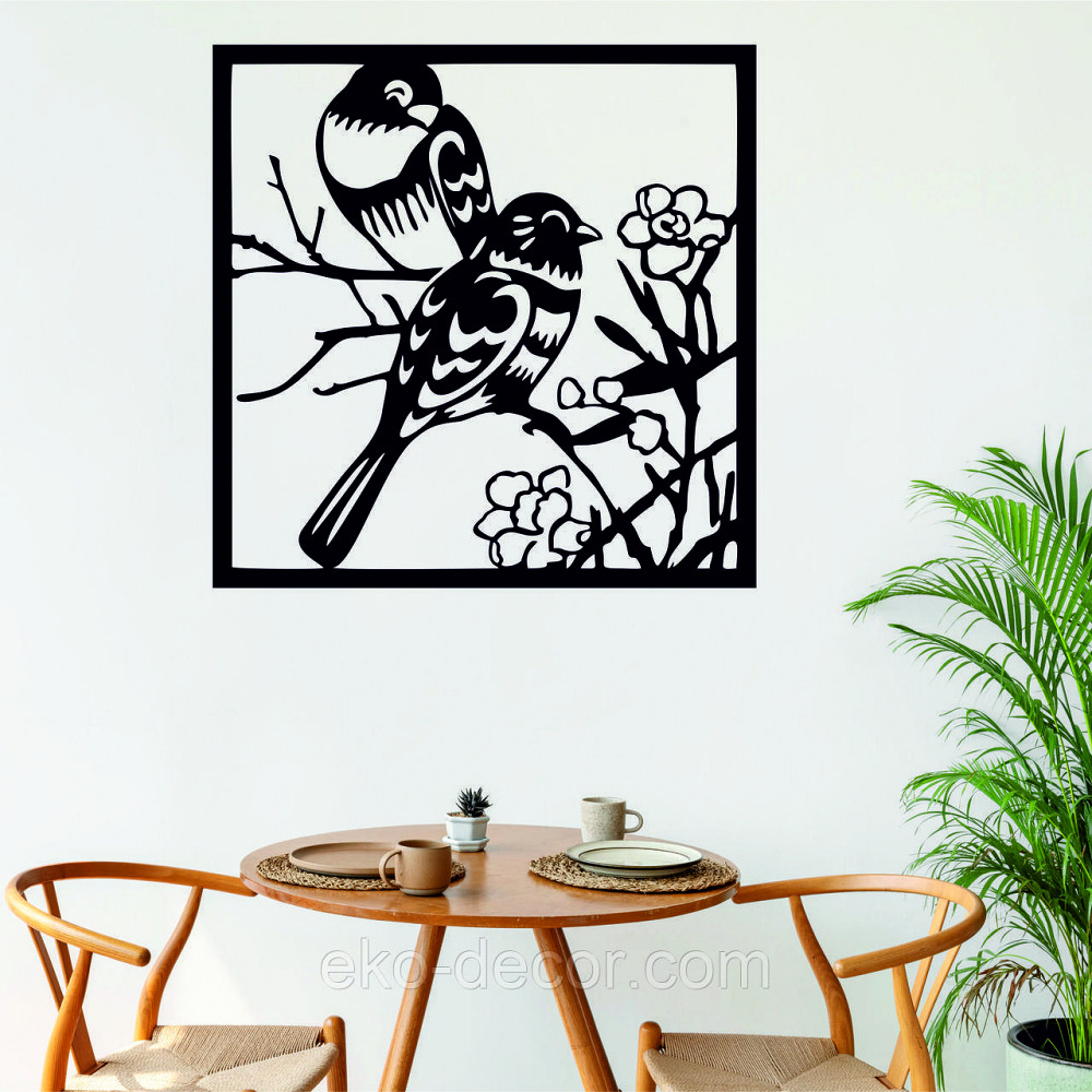 Декоративне настінне Панно «Пташки у квітах», Декор на стіну 90*90 см, Чорний Київ - фото 1