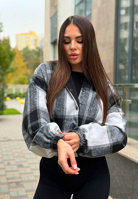 Женский повседневный бомбер с двойным капюшоном кашемир клетка Черный, 42/46 Одесса - изображение 2