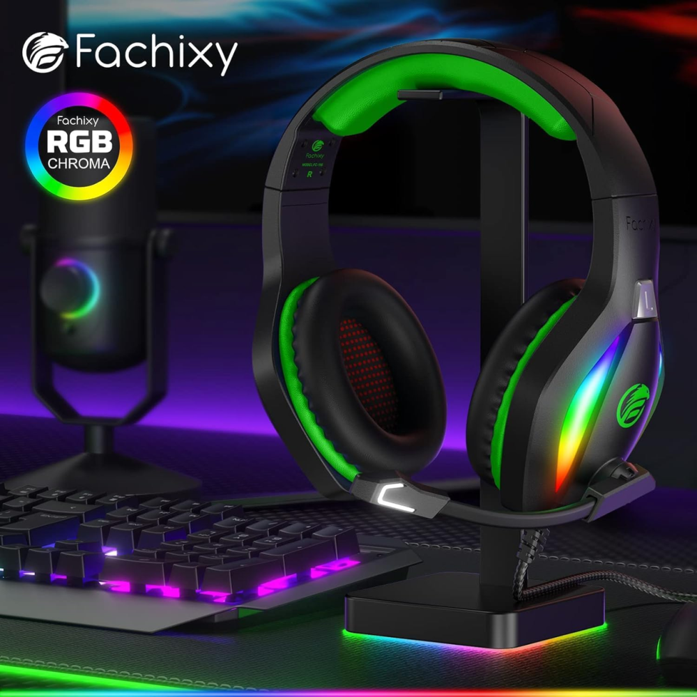 Ігрова гарнітура Fachixy FC100 RGB з мікрофоном, 50 мм, 3.5 мм, для PS4/PS5/Xbox/Switch/ПК/Mac, зелена Київ - фото 8