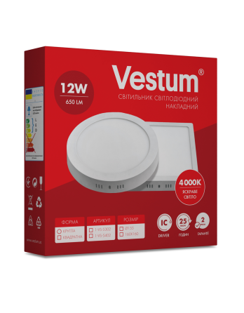 Круглий світлодіодний накладний світильник Vestum 12W 4000K 220V 1-VS-5302 Дніпро