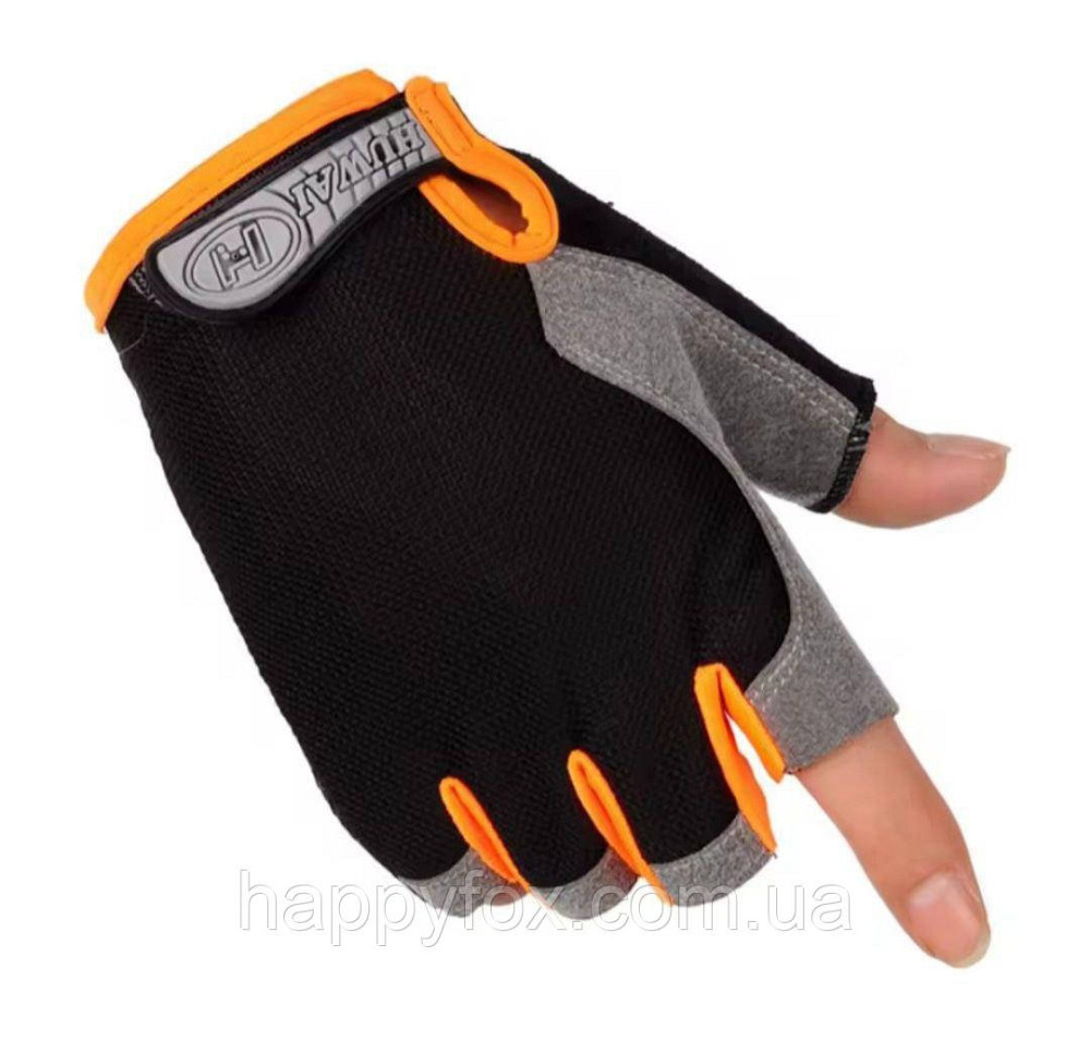 Спортивні рукавички без пальців (чорно-жовтогарячі) Львів - фото 3
