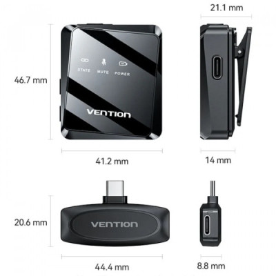Мікрофон Vention USB-C 2-Pack Wireless Lavalier Black (NCBB0) Вінниця - фото 9