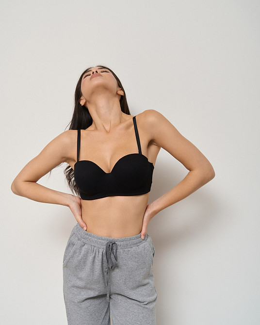 Бюстгальтер хлопковый в рубчик Nicoletta 80574 80B, Черный Киев - изображение 3