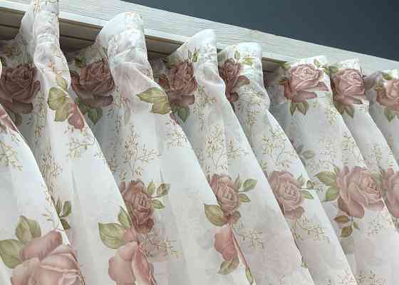 Кухонные шторки VR-Textil № 101к с подвязками Белый с пудровым 320х170 см (52-1212) Киев