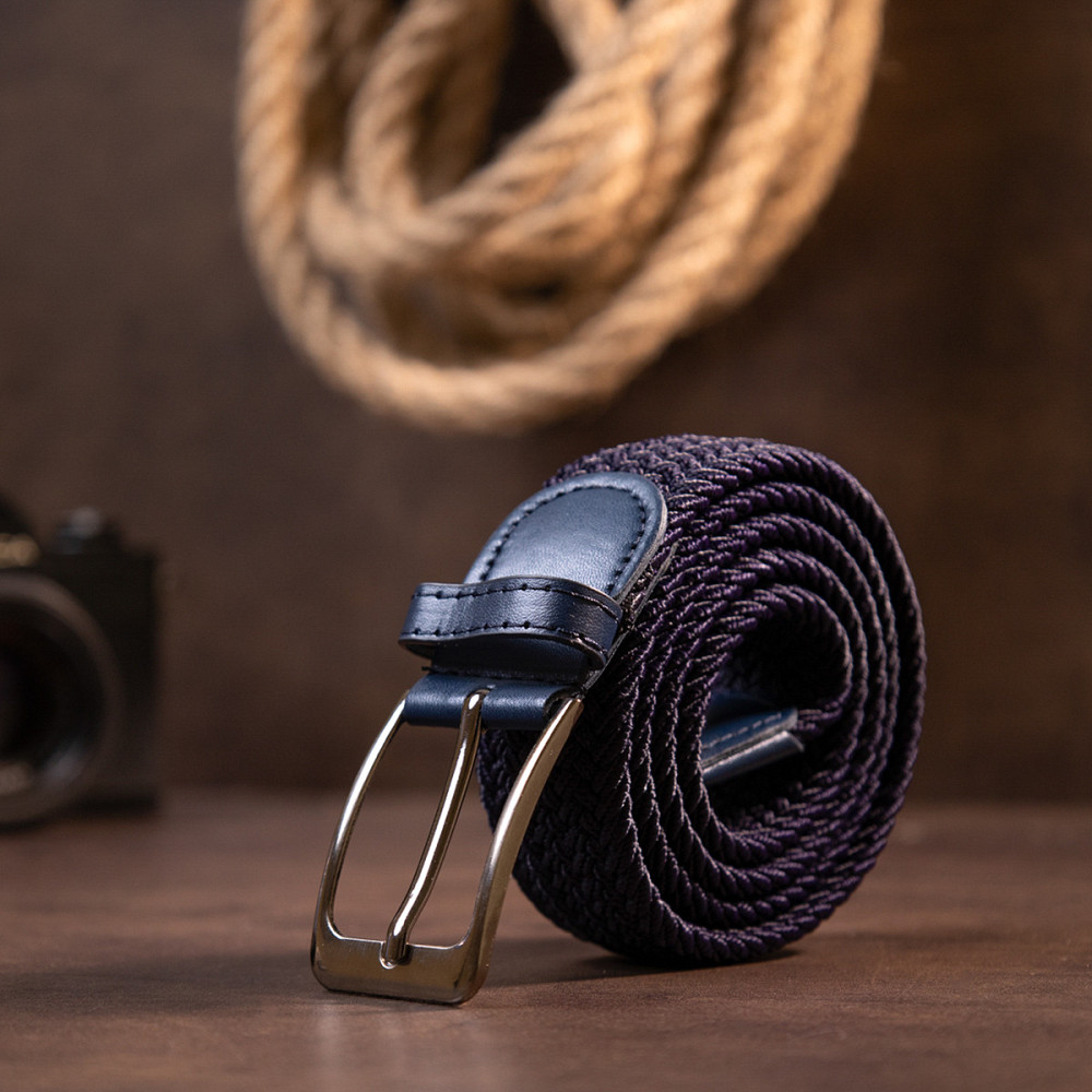 Текстильний чоловічий ремінь класика Vintage 20526 Темно-синій Київ - фото 7