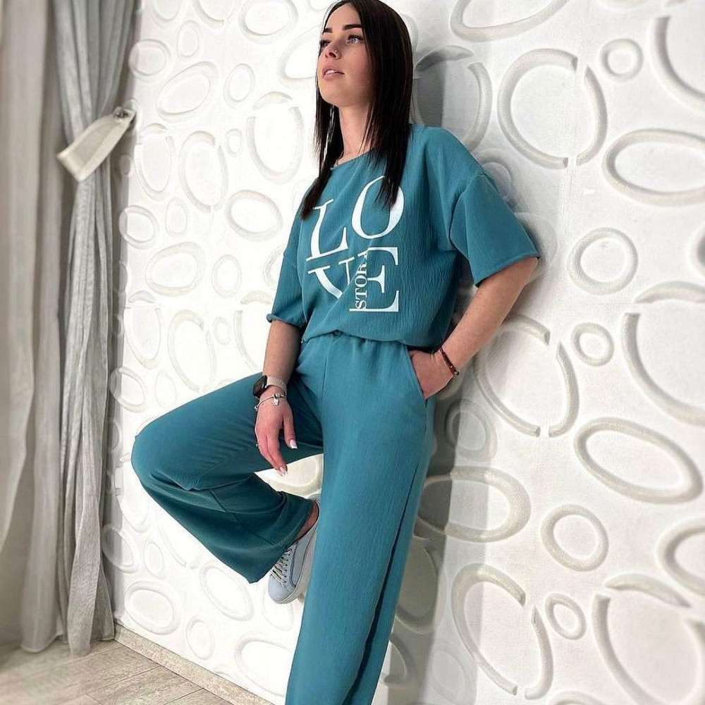 Літній костюм з широкими штанами "Love story" оптом | Распродажа модели Київ - фото 8